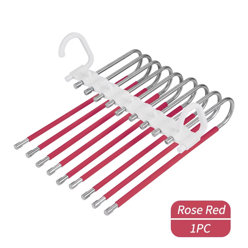 Upgrade 9 Layers Pants Hangers Space Saving, Jeans Hangers Non Slip Stainless Steel Multifunctional Rack S-Type Closet Organizer