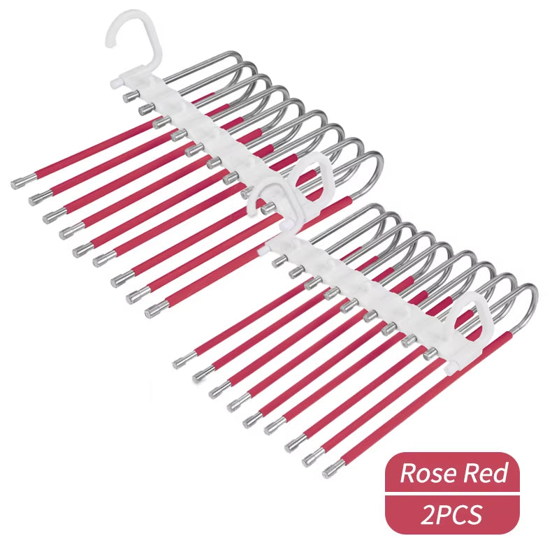 Upgrade 9 Layers Pants Hangers Space Saving, Jeans Hangers Non Slip Stainless Steel Multifunctional Rack S-Type Closet Organizer